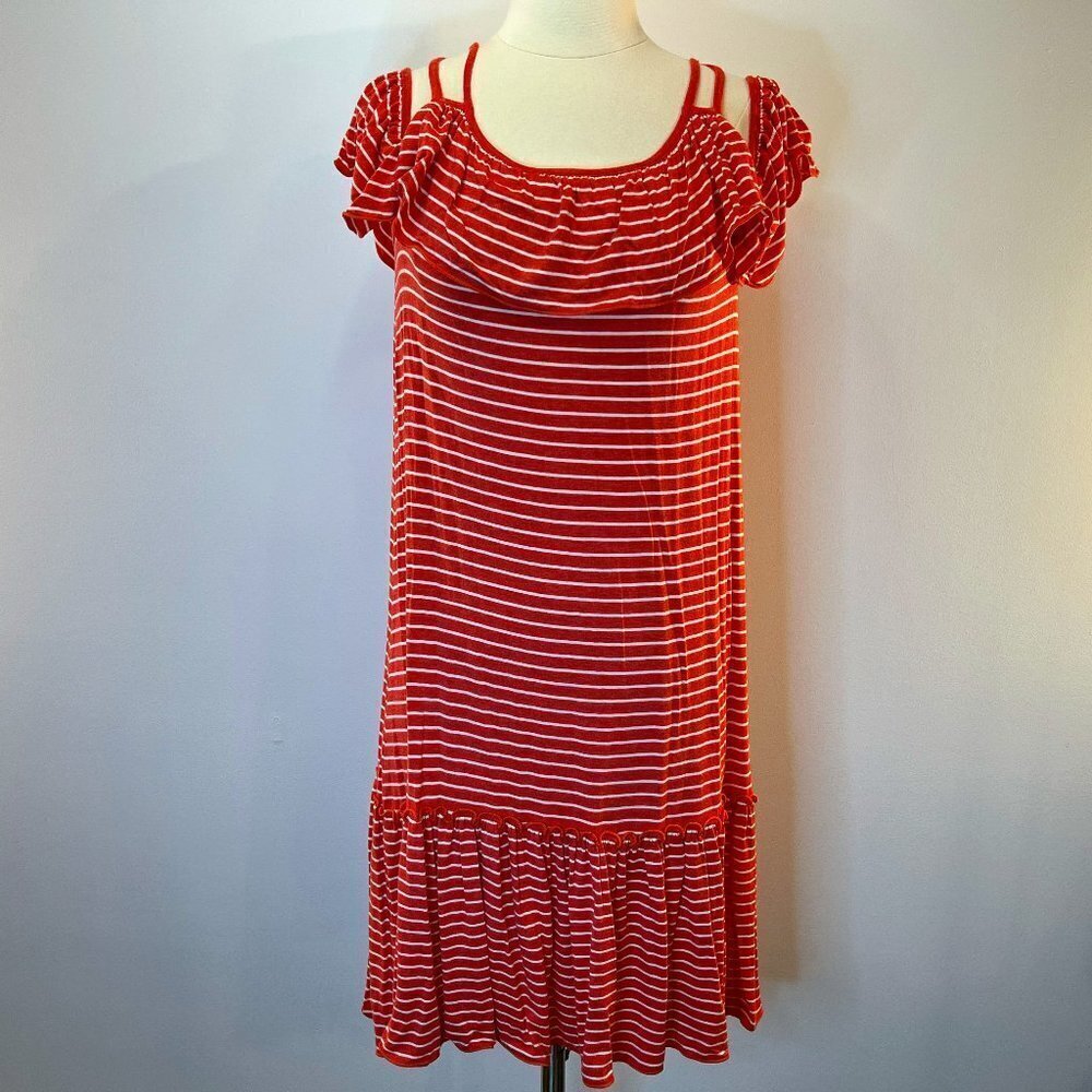 MAX STUDIO Fiesta Orange/Ivory Off-Shoulder Cap Sleeve Dress - Small - NWD $98